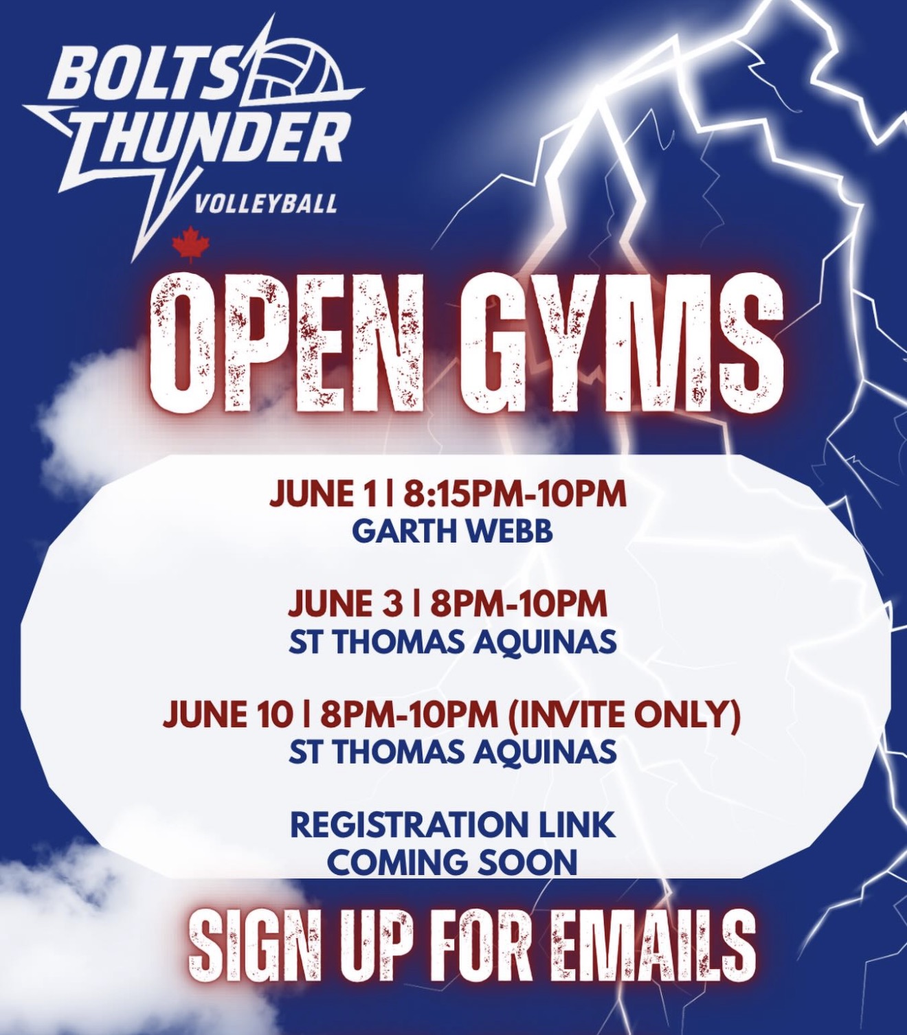 Bolts Thunder Open Gym flyer