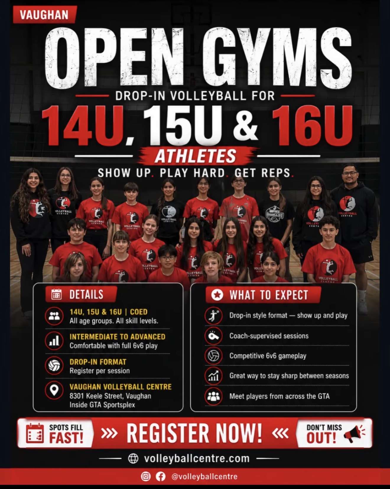 Vaughan Volleyball Centre Open Gyms flyer